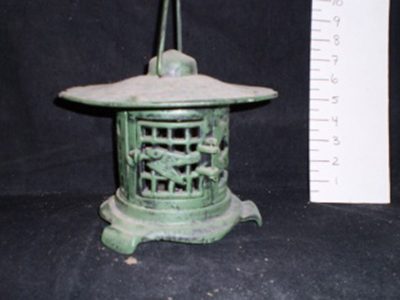 Green cast iron garden lantern