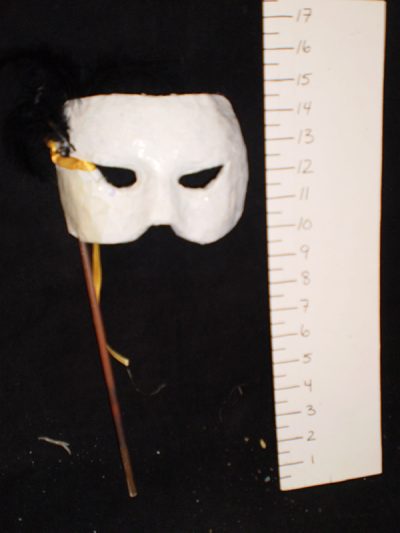 Half mask white with black feathers