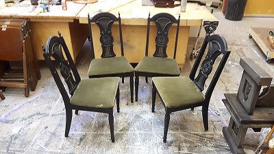 Black and green dining chairs