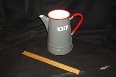 Grey Coffee pot w/red trim & handle