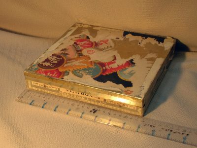 Tin, medium, square, old