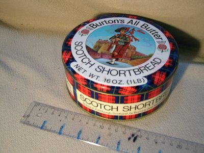 Tin, small, round, Burton’s shortbread