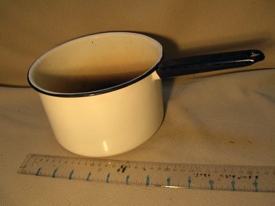 Sauce pan, white enamel