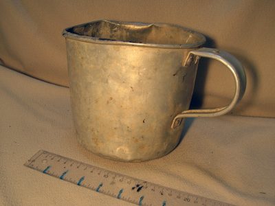 Pot, battered tin w/ handle