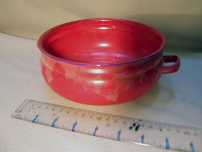 Pot, low, red, handles
