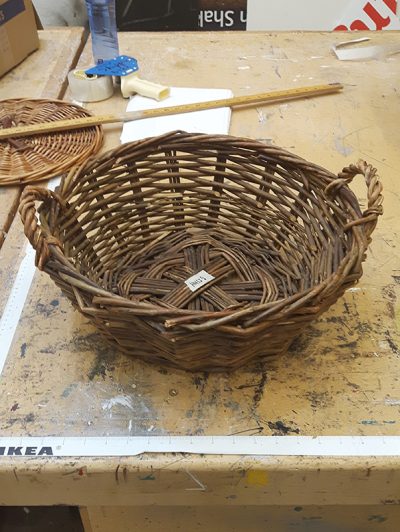 Dark Wicker Bowl with Fixed Handles, Medium