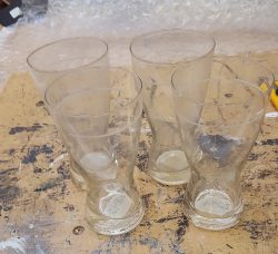 Set of beer glasses w/ white accents