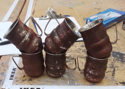 Metal cups with handles painted red (qty. 6)