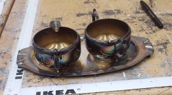 Metal cream and sugar w/serving tray