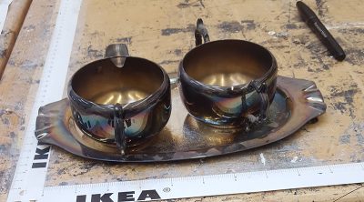 Metal cream and sugar w/serving tray