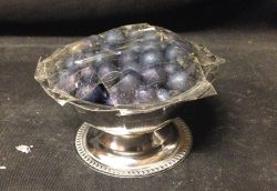 Silver Dish full of blueberries