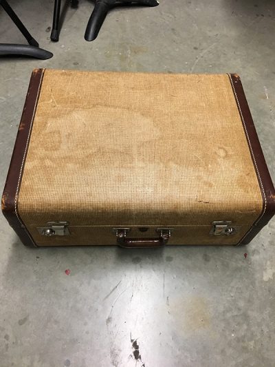 Tan with brown trim suitcase