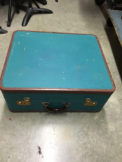 Teal with brown trim suitcase