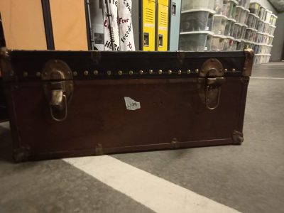 Leather hand brown suitcase