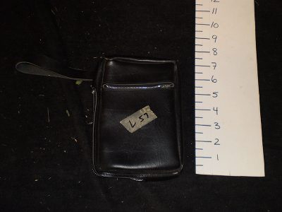 Black leather clutch bag