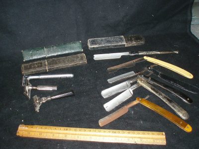 assorted straight and safety razors and holders