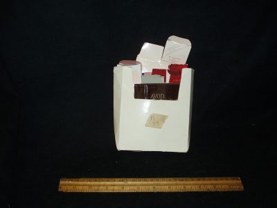 Box of old makeup boxes