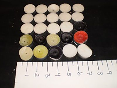 Bag o’ tea lights, white, black, red, green