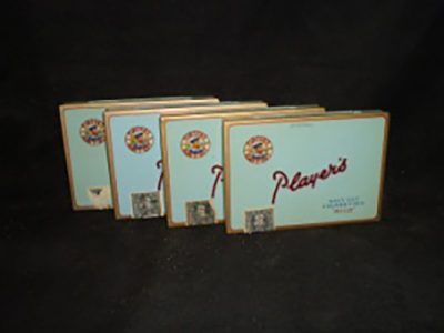 Light blue player’s cigarette tins