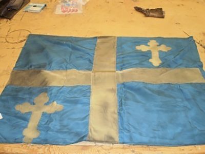Flag, royal, broken down. Blue w/ crosses