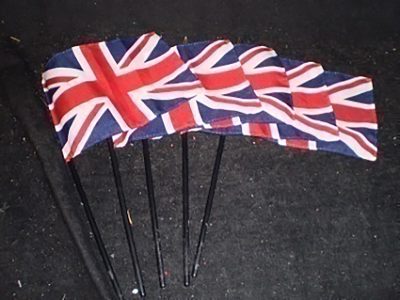 British flags, small, on poles