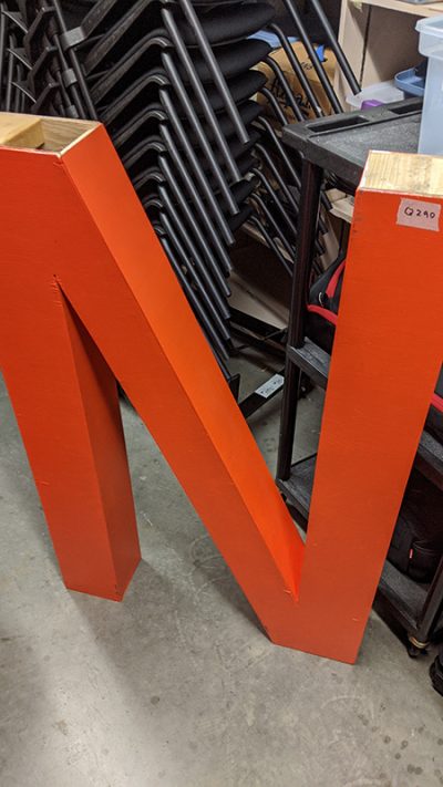 Orange big wooden letter N