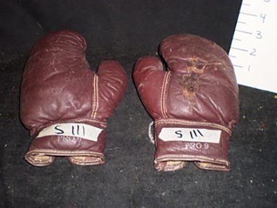 Boxing gloves, small, brown, old