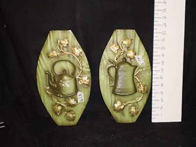 Green plaque gold leaf relief with teapot
