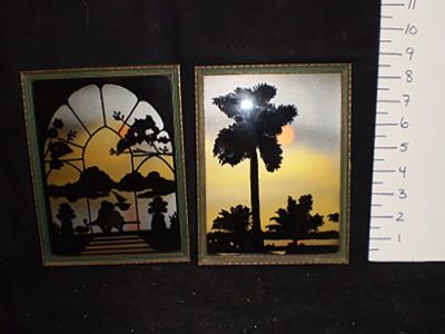Black velvet 5x7 palm tree and lovers in archway