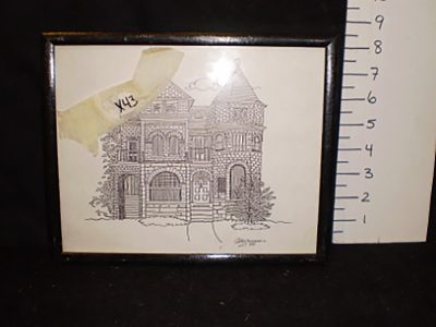8x10 black and white drawing of mansion