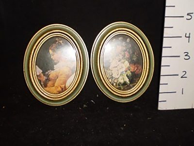 Mint green and gold oval mini frames, antique