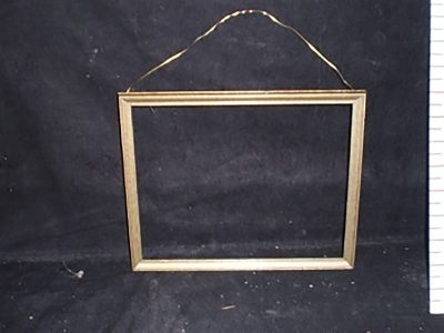 Gold-colored wood frame, with gold hanging wire