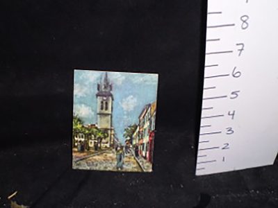 4x5 Painting city street church blue sky
