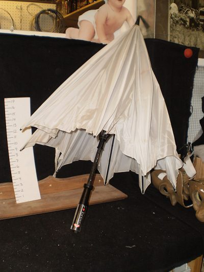 White Umbrella, black plastic handle