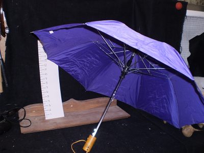 Purple travel Umbrella, light brown handle