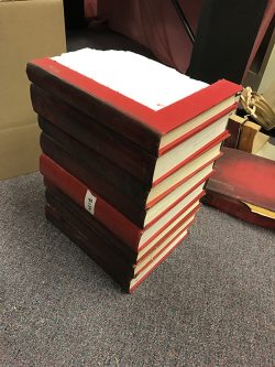 Hollow books, painted red